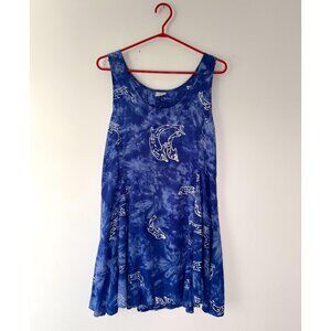90s vintage blue dolphin ocean print boho beach vacation short flowy mini dress